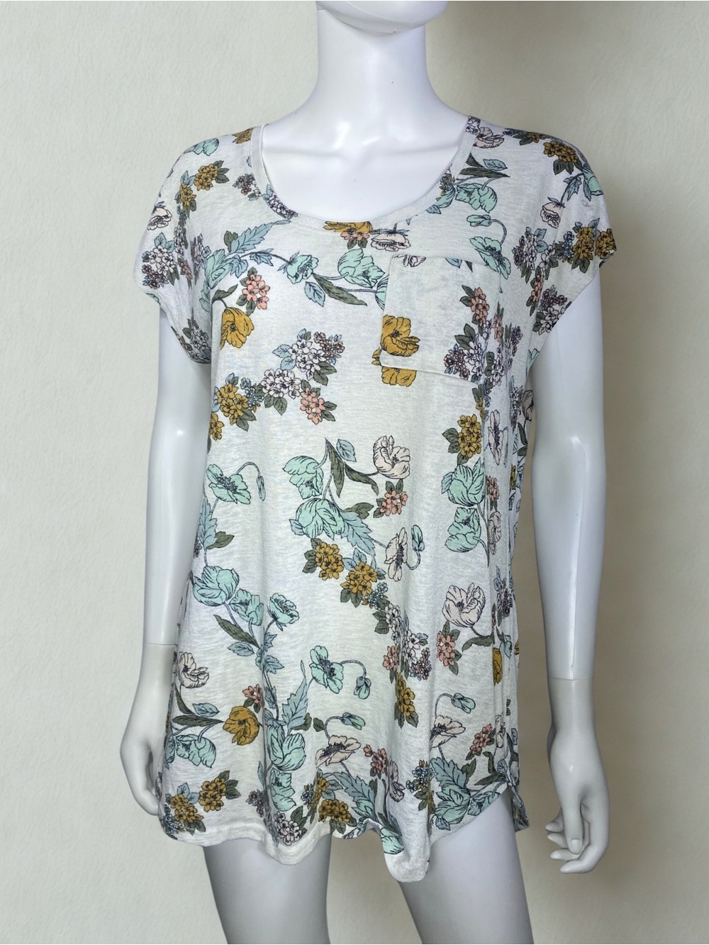Maurices Floral Scoop Neck Tunic - White with Pastel Flowers